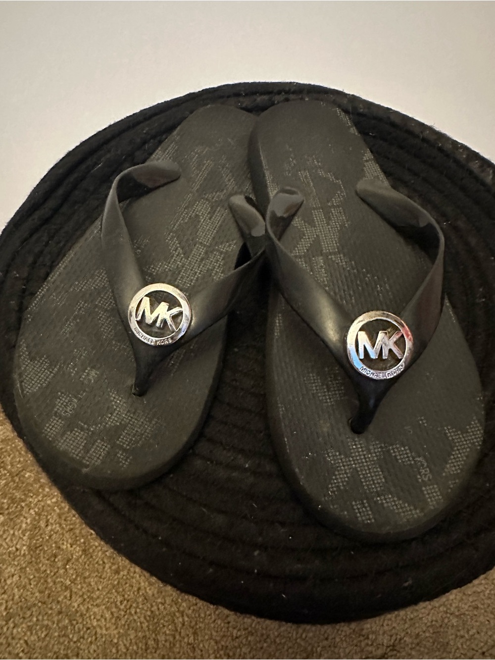 Michael Kors Black Logo Flip Flops for women